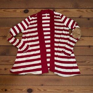 Burgundy and Gray Striped Cardigan (XL)